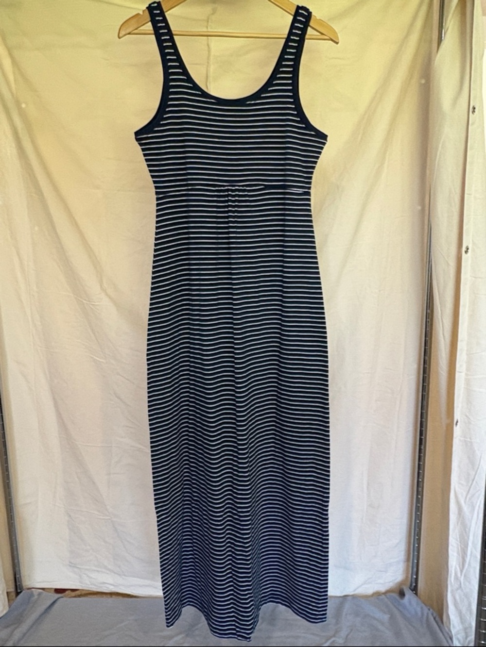 Striped Navy and White Sleeveless Maxi Dress